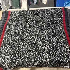 Leopard Print Scarf with Red and Black Accents